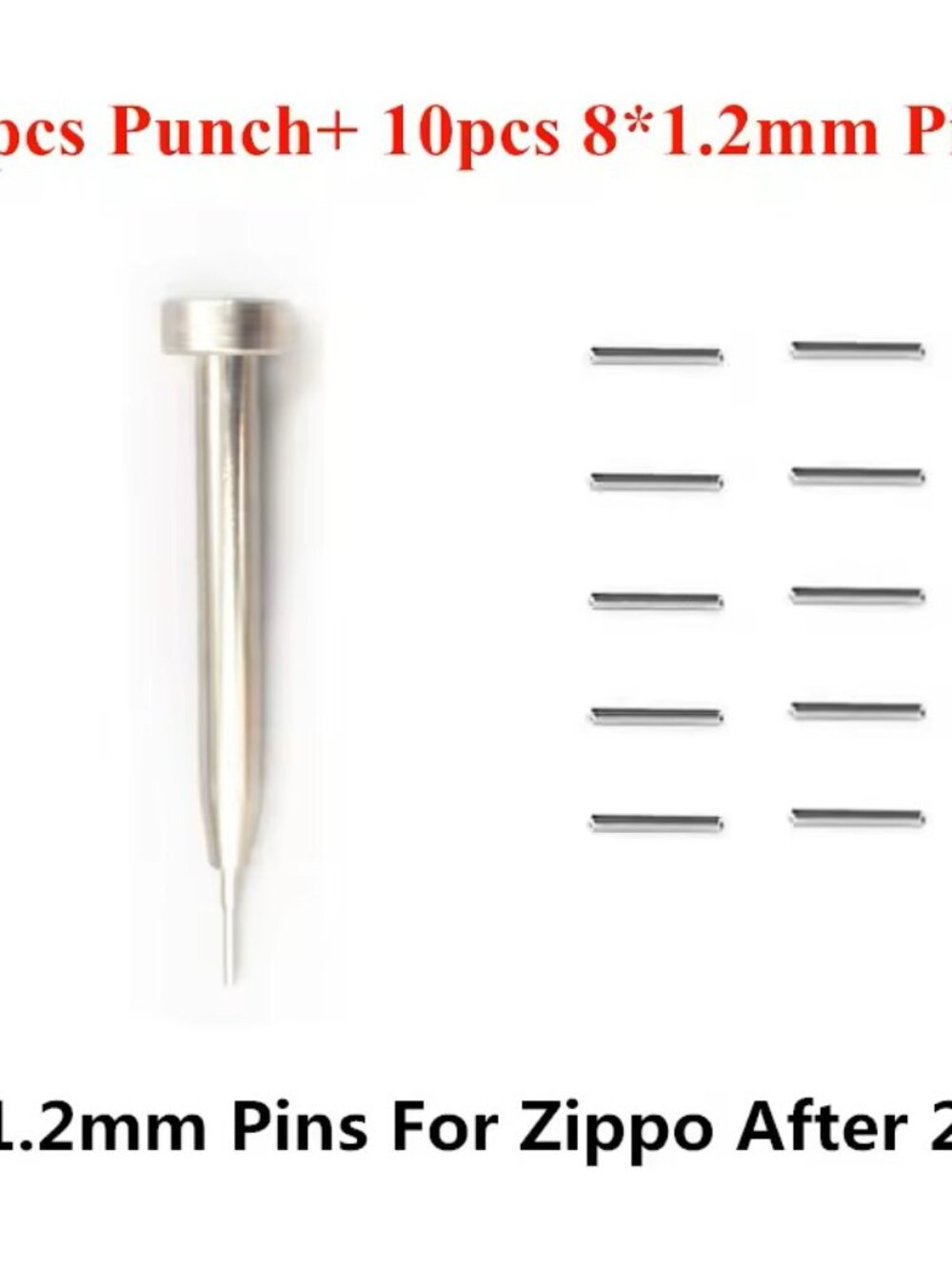 for Zippo Lighters, Metal Pin Remover Punch + 10 Stainless Steel Hinge Pins